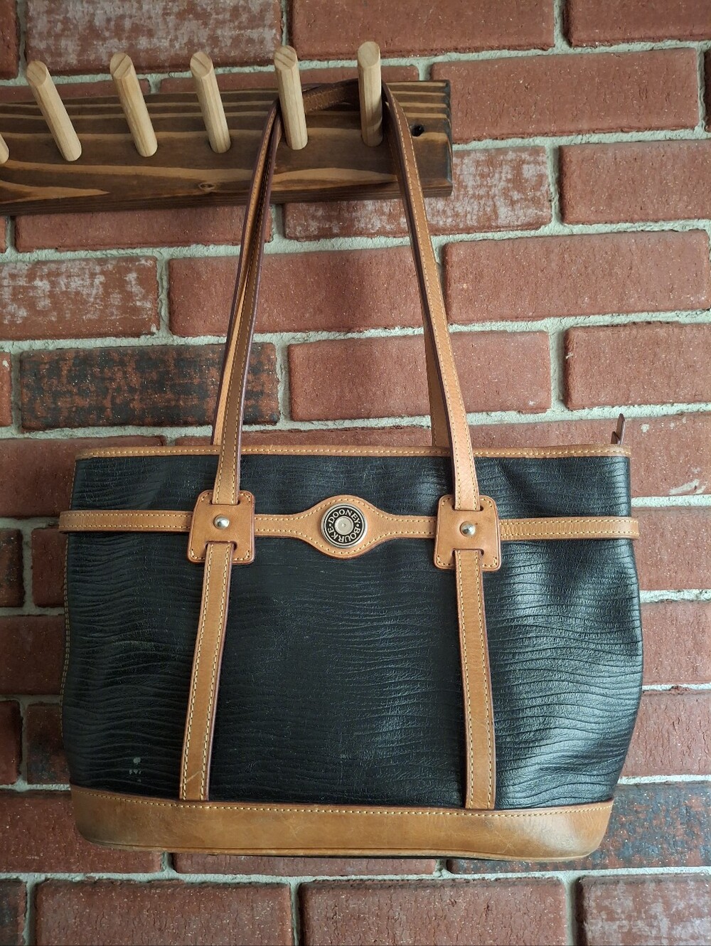 Dooney & Bourke Black and Brown Leather Tote
